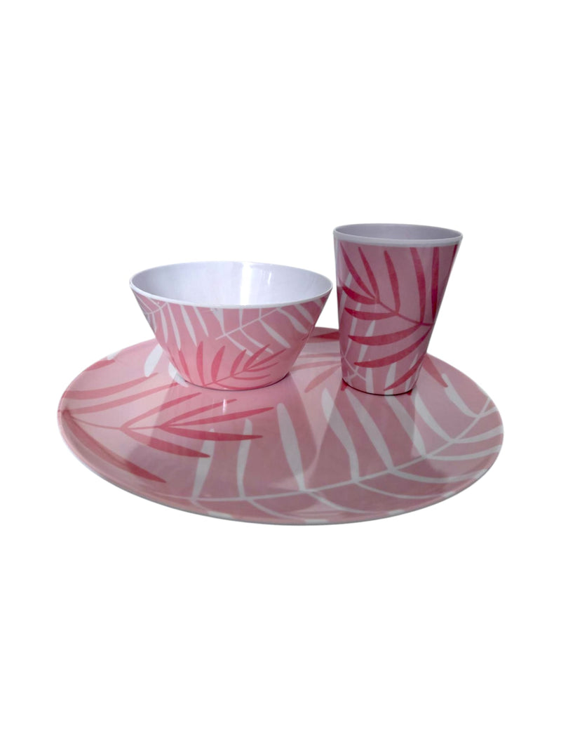 Platos Melaminal con diseño de hoja blancas, Bowl de Melamina con diseño de hoja balncas