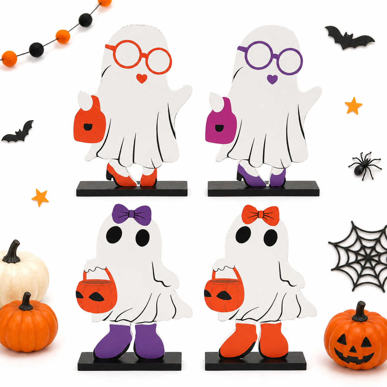 Halloween - Standing Wooden Ghost Decoration | 7.9" x 11.4"