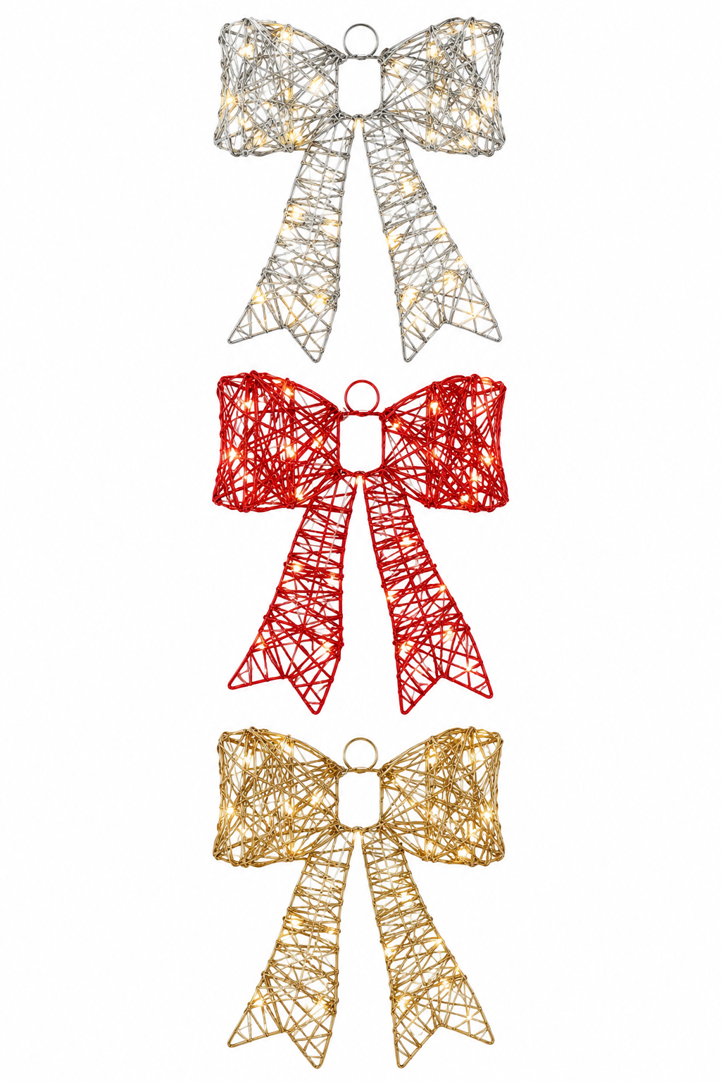 Christmas Bow w/ Warm Lights | Rojo, Dorado & Plata | 9.8"