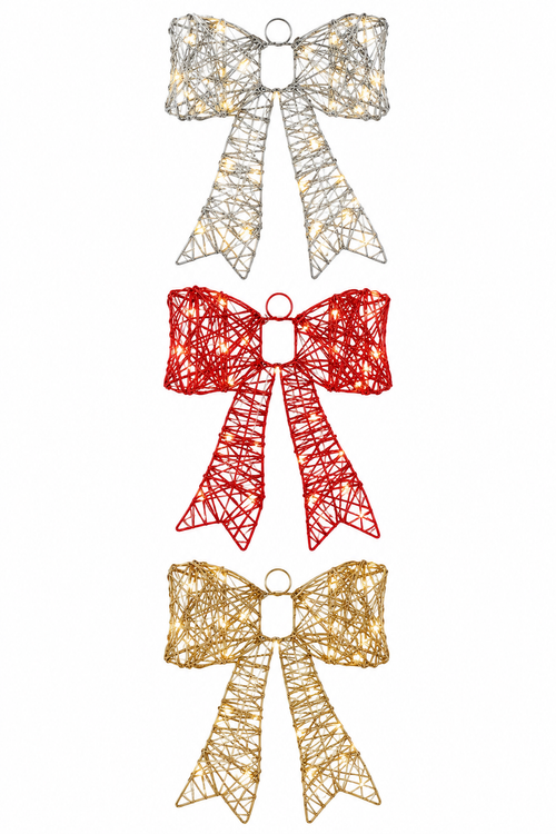 Christmas Bow w/ Warm Lights | Rojo, Dorado & Plata | 9.8"