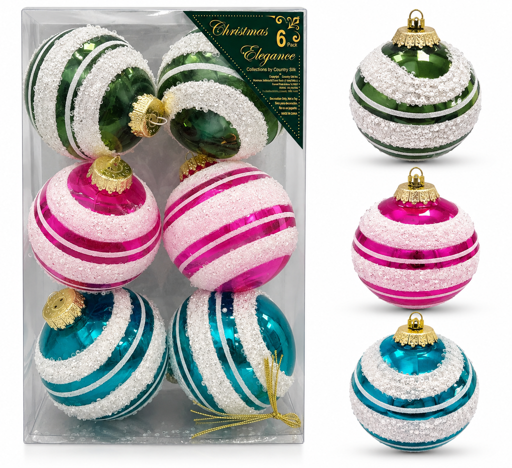 Esferas Navideñas | Set de 6 (Rosa, Azul & Verde)