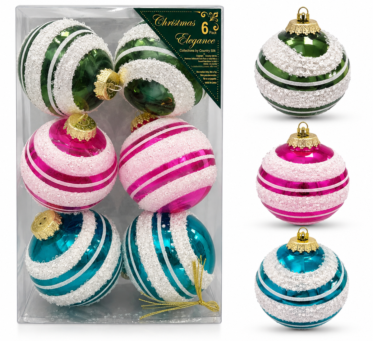 Esferas Navideñas | Set de 6 (Rosa, Azul & Verde)