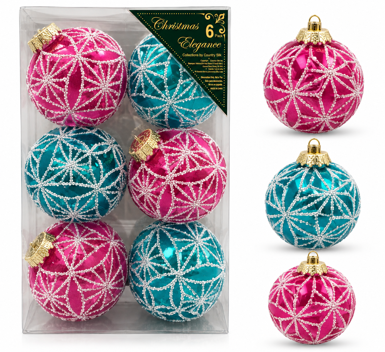 Esferas Navideñas | Set de 6 (Rosa, Azul & Verde)