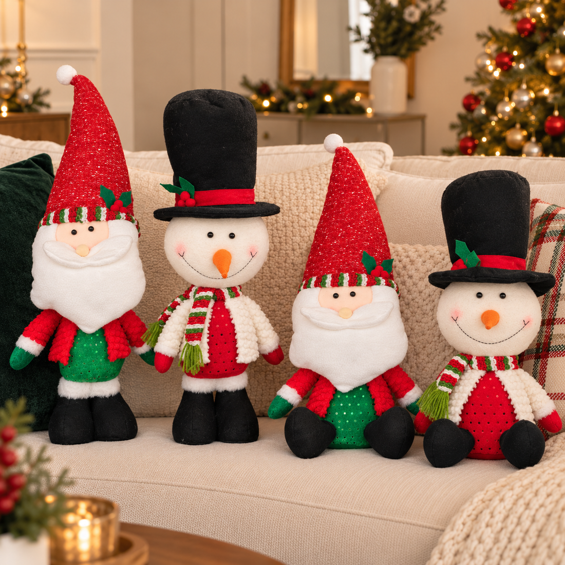 Peluche Navideño | Santa Claus & Snowman de Pie & Sentados | 22" & 20"