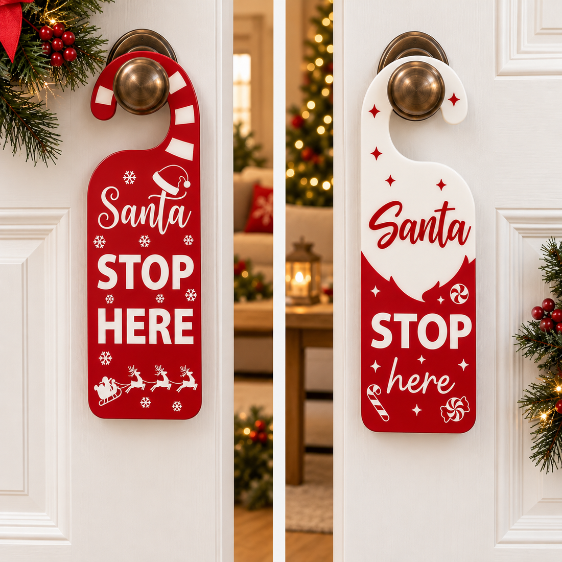 Christmas Door Hanger  | Santa Stop Here | 2 Styles