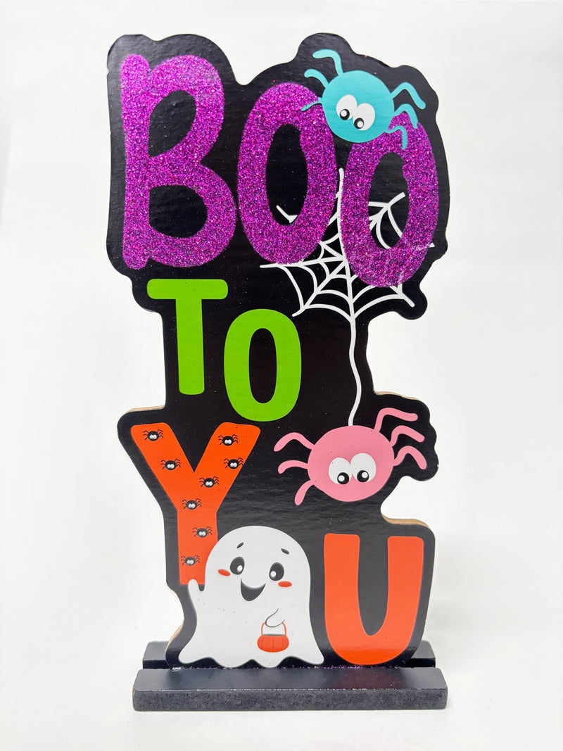 Halloween-  Decoración de madera con brillo para mesa (estilo a escoger)