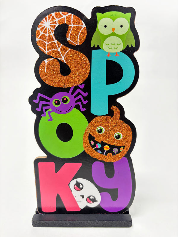 Halloween-  Decoración de madera con brillo para mesa (estilo a escoger)