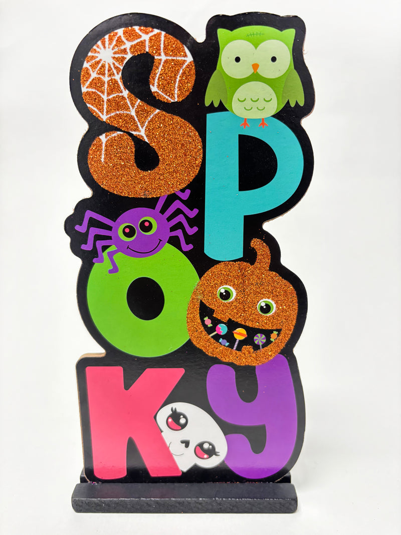 Halloween-  Decoración de madera con brillo para mesa (estilo a escoger)