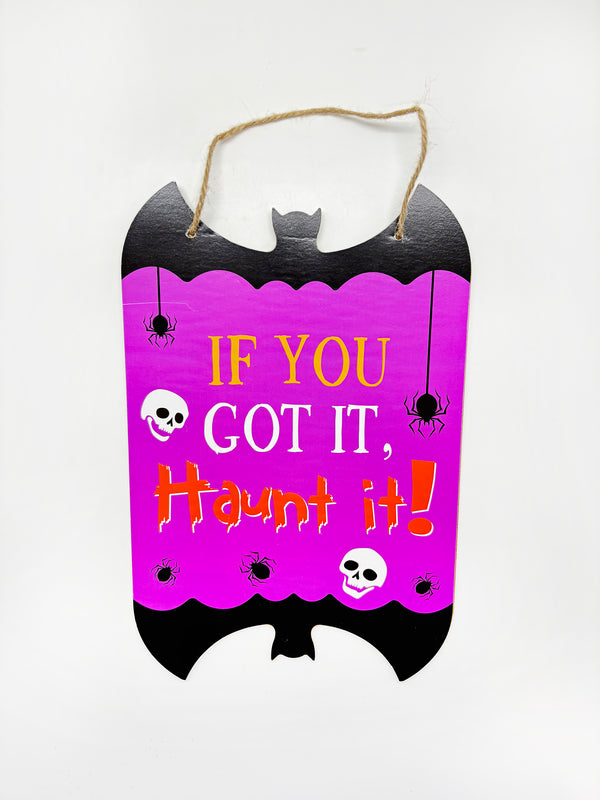 Halloween - Hanging wooden plaque with skull and spider design 10.5"x8"
