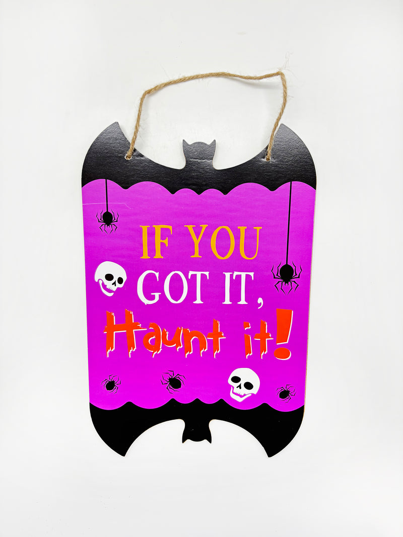 Halloween - Hanging wooden plaque with skull and spider design 10.5"x8"