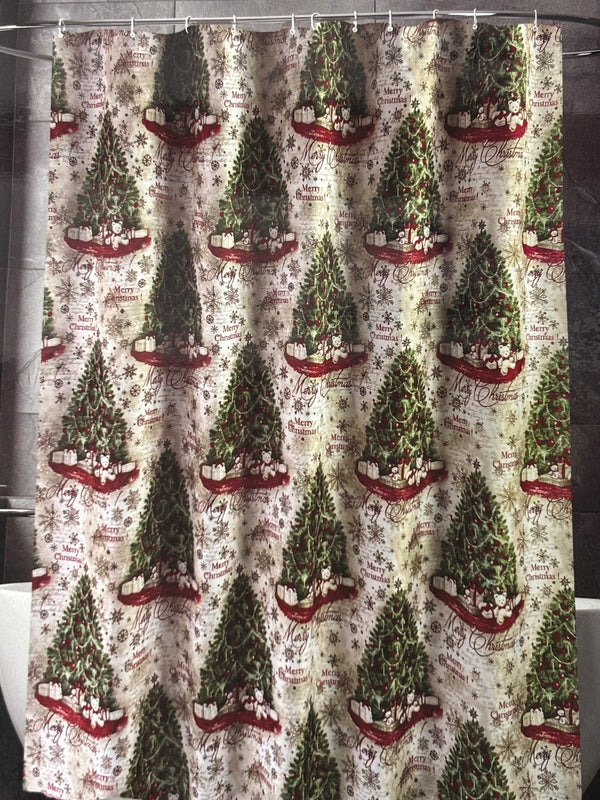 Navidad - Cortina de ducha estampada (patrón clásico árbol de navidad)