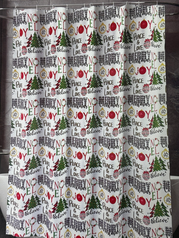 Navidad - Cortina de ducha estampada (patrón con frases de navidad)
