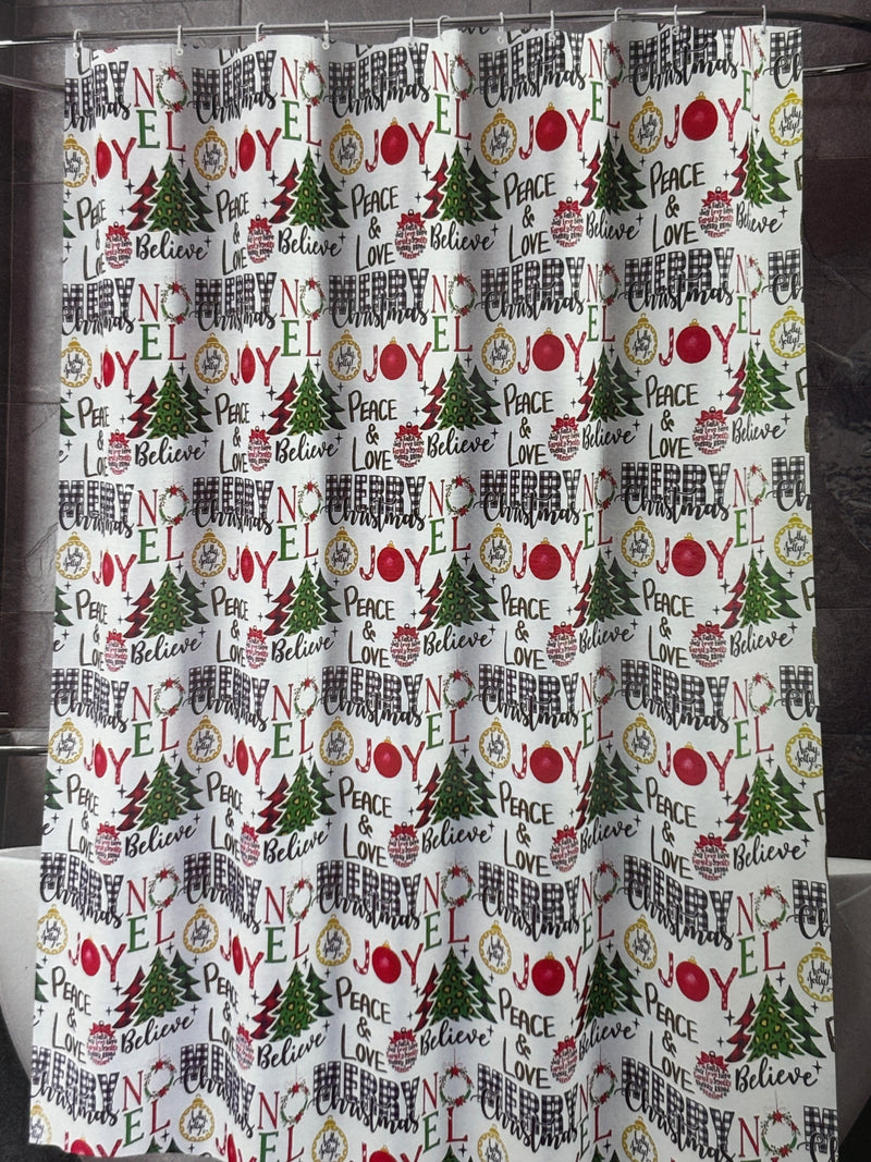 Navidad - Cortina de ducha estampada (patrón con frases de navidad)