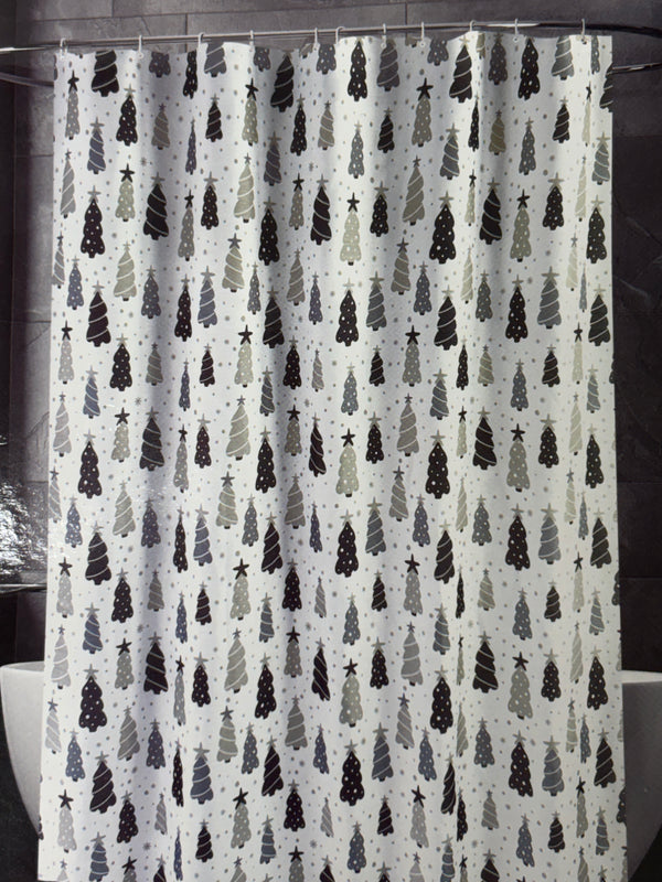 Navidad - Cortina de ducha estampada (árboles de navidad monocromático)