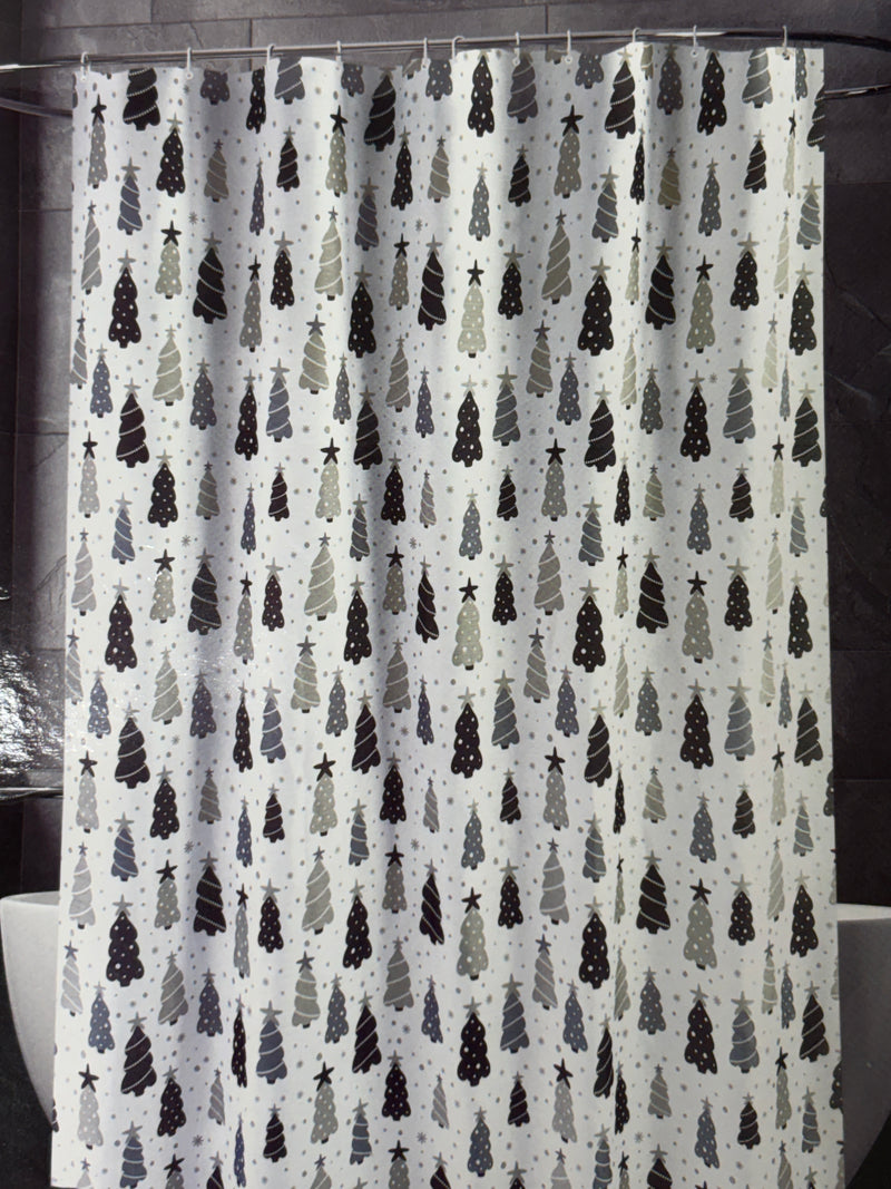 Navidad - Cortina de ducha estampada (árboles de navidad monocromático)