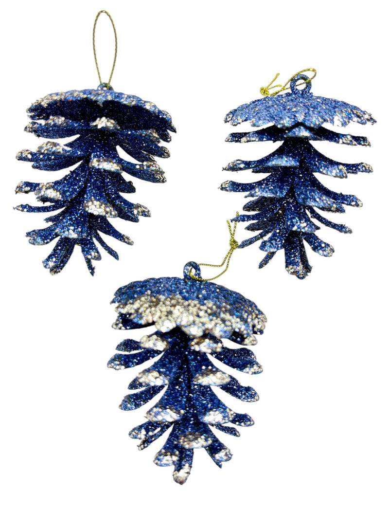 Navidad - Paquete de ornamento semilla de pino con brillo (estilos a escoger)