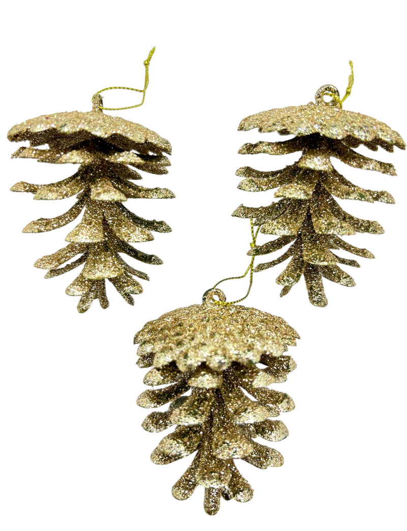 Navidad - Paquete de ornamento semilla de pino con brillo (estilos a escoger)