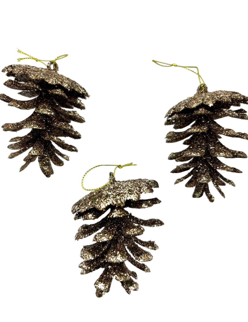 Navidad - Paquete de ornamento semilla de pino con brillo (estilos a escoger)