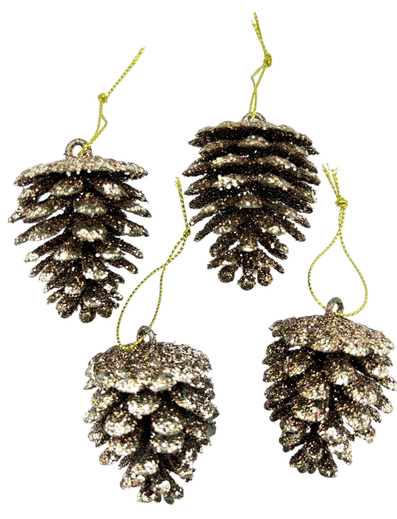 Navidad - Paquete de ornamento semilla de pino con brillo (estilos a escoger)