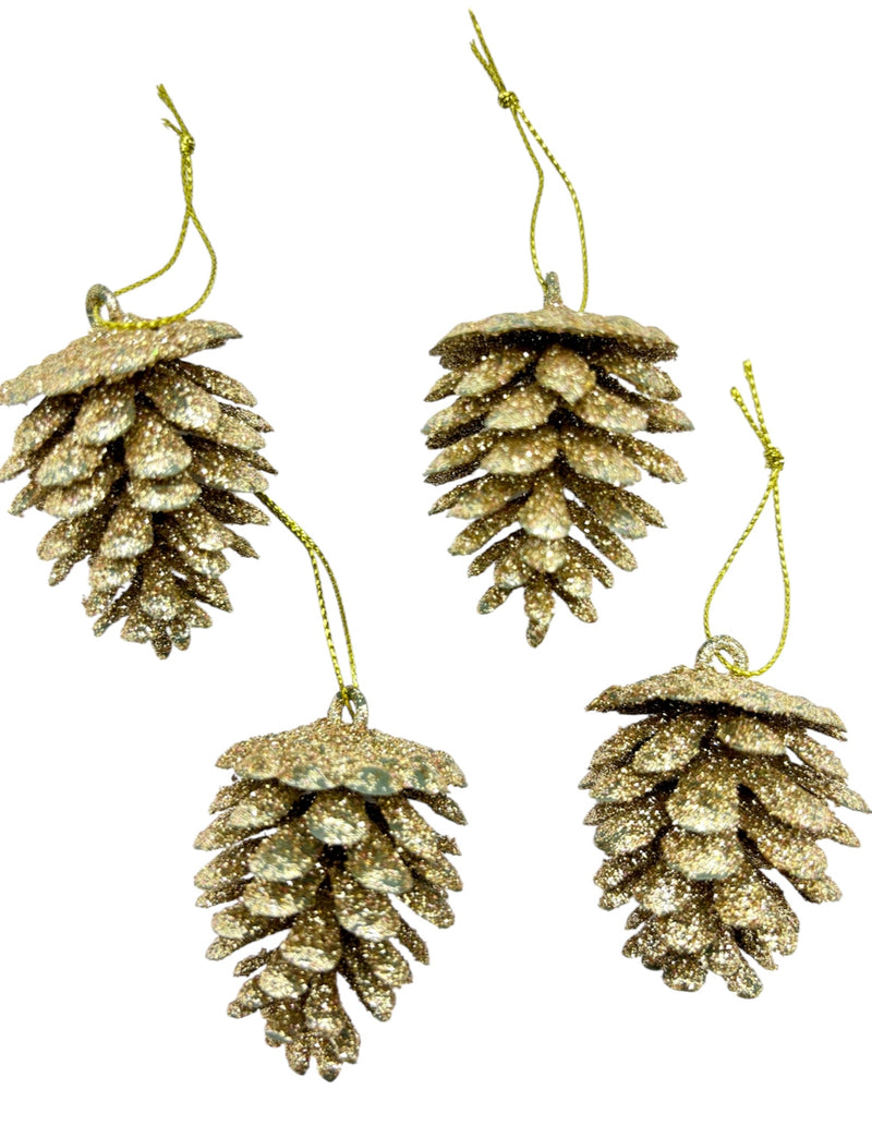 Navidad - Paquete de ornamento semilla de pino con brillo (estilos a escoger)