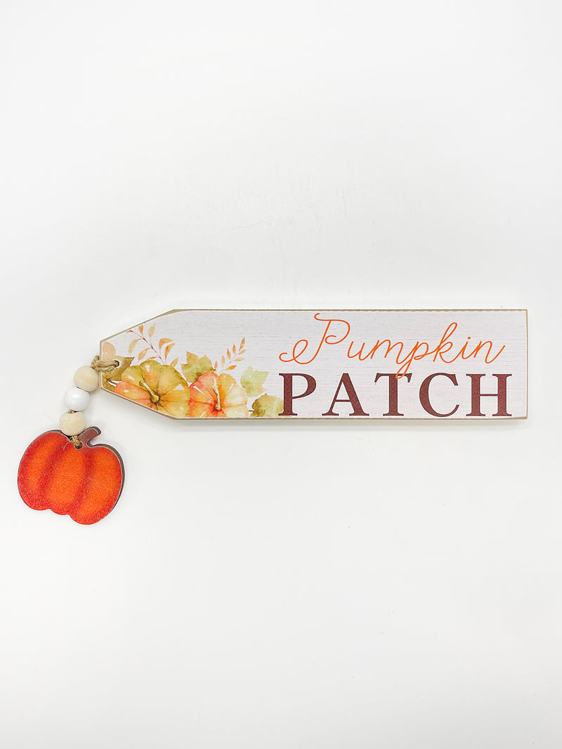 Otoño - Decoración de madera para mesa con detalle colgante, mensaje a escoger. 8"x2"