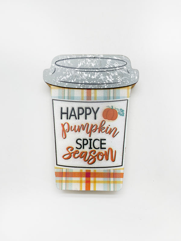 Otoño - Placas decorativas vasos de café en madera para mesa, estilos a escoger. 5.75"x4" (Copia)