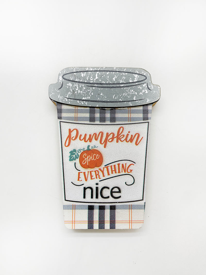 Otoño - Placas decorativas vasos de café en madera para mesa, estilos a escoger. 5.75"x4" (Copia)