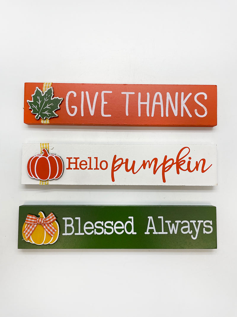 Otoño - Decoración larga de madera para mesa, color a escoger. 9.50"x2"