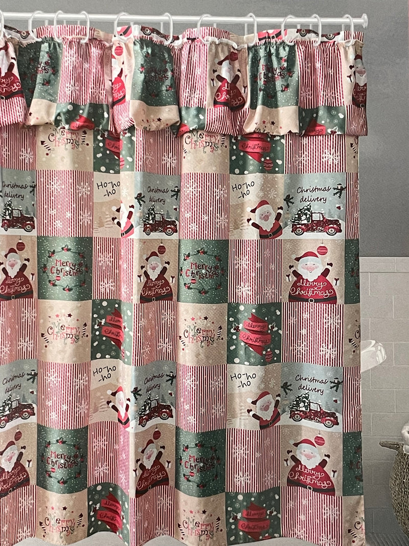 Navidad - Cortina de baño con volante y ganchos de plástico (estilos a escoger)