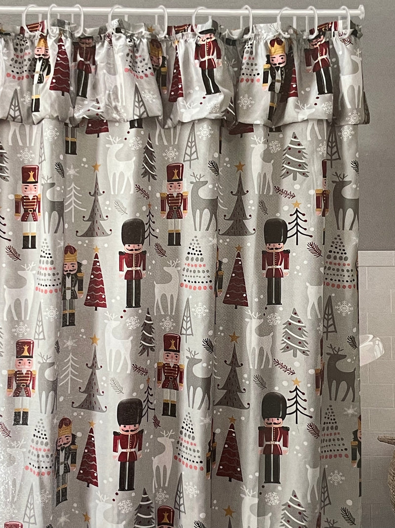 Navidad - Cortina de baño con volante y ganchos de plástico (estilos a escoger)