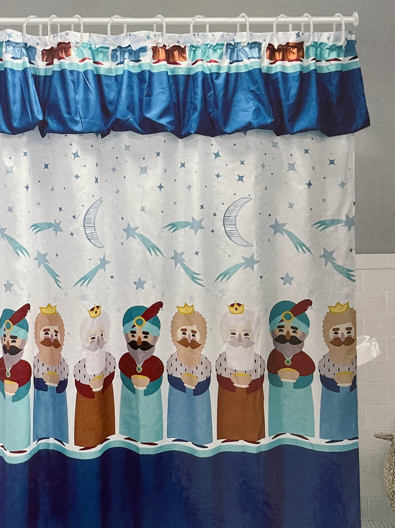 Navidad - Cortina de baño con volante y ganchos de plástico (estilos a escoger)