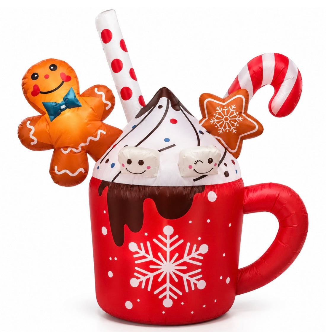 Inflable Navideño | Taza con Gingerbread | 6 Pies Autoinflable con Luces LED