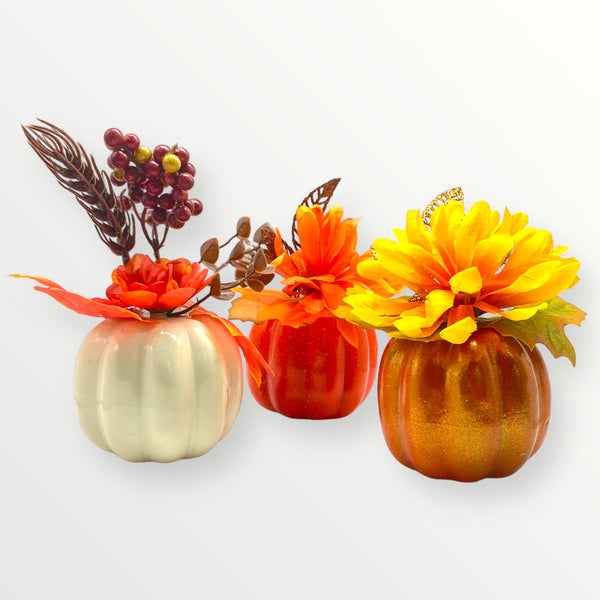 Thanksgiving Day - Decoración de Mesa / Calabazas con Flores