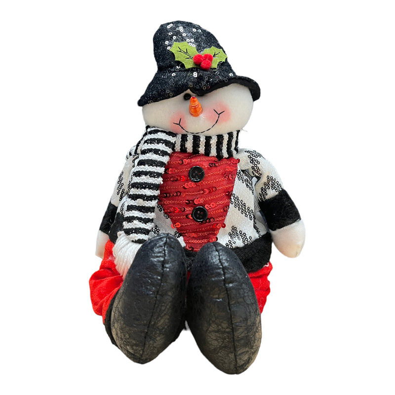 Sitting Ornament Plush - (Santa Claus y Snowman) Red / Black 16"