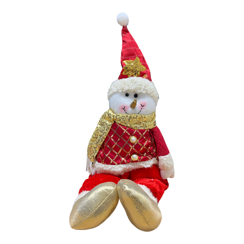 Sitting Ornament Plush - (Santa Claus y Snowman) Red / Gold 16"