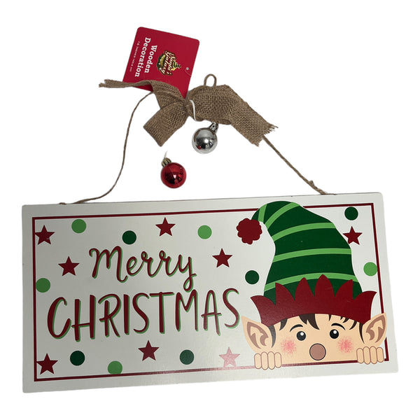 Christmas Decoration - Merry Christmas Elf Plaque 16"