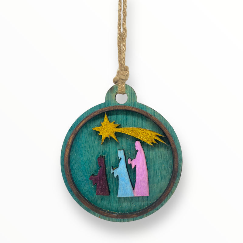 Artesanía en Madera - Ornamentos Circular Tres Reyes Magos 5''