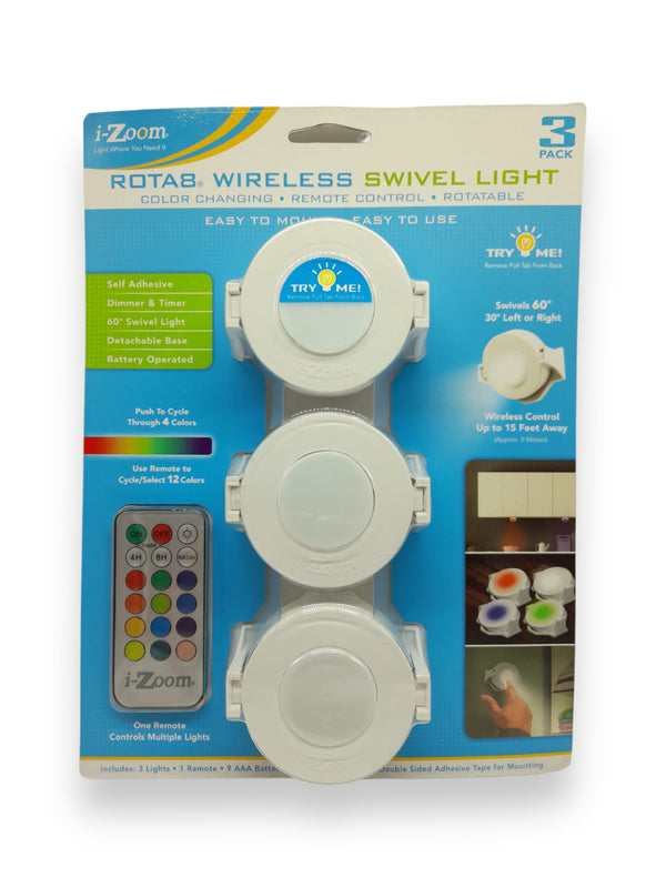 iZoom - Rota8 Wireless Swivel Light 3pack With Remote Control