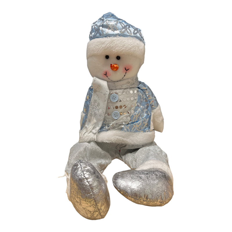 Sitting Ornament Plush - (Santa Claus y Snowman) Light Blue / White 16"