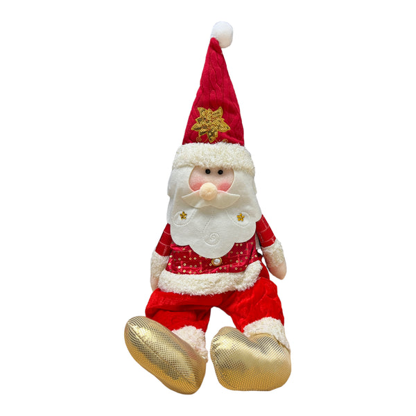 Sitting Ornament Plush - (Santa Claus y Snowman) Red / Gold 16"
