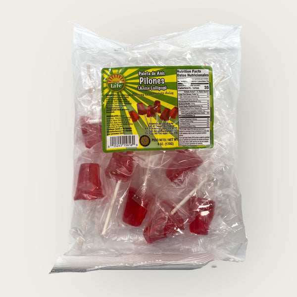 Dulces La Fe - Pilones Rojos 6oz (Anise Lollipop)