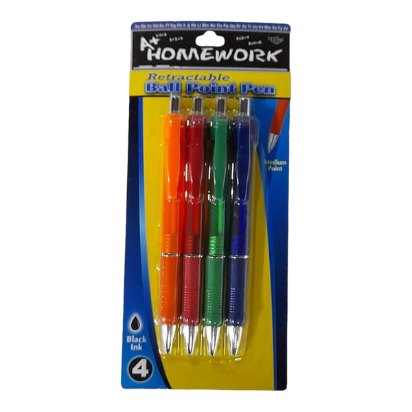 A+ Homework - Retractable Ball Point Pen (4 Pack)