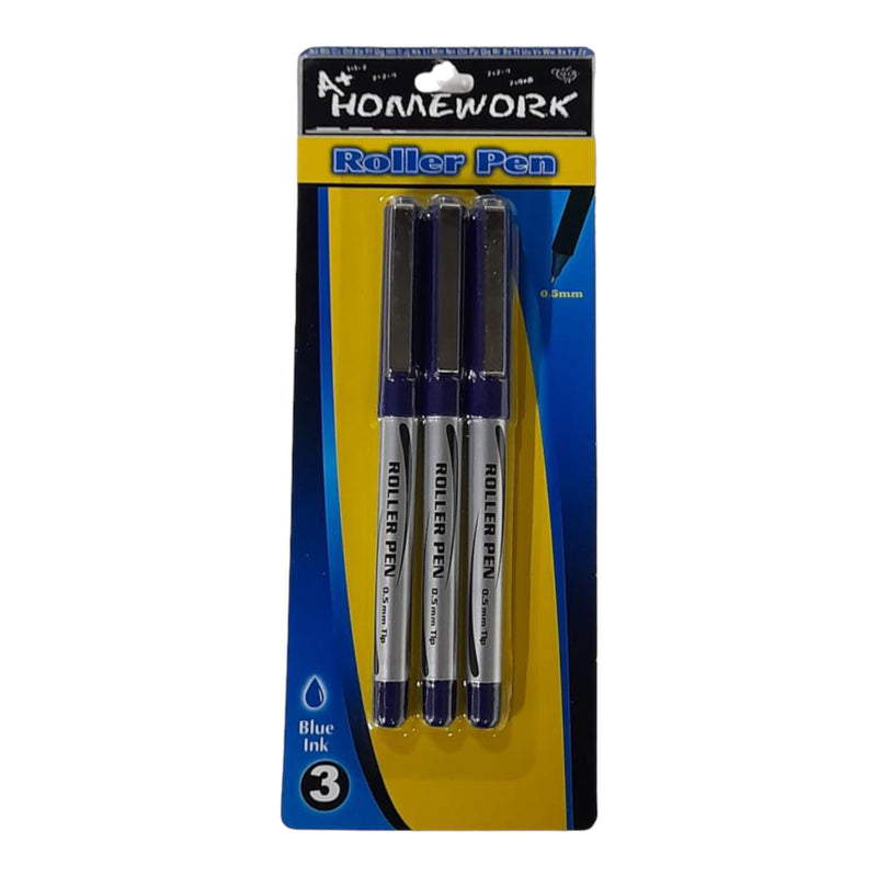 A+ Homework - Blue Roller Pen (3 Pack)