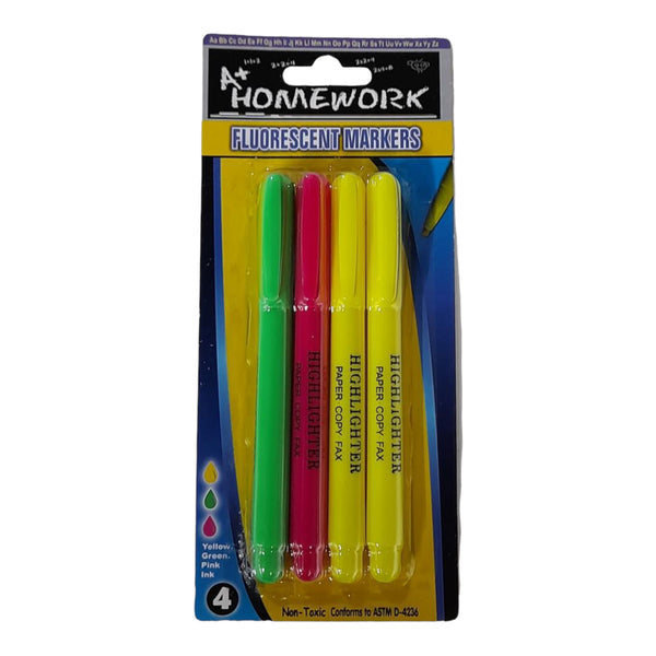 A+ Homework - Fluorescent Markers (4 Pack)