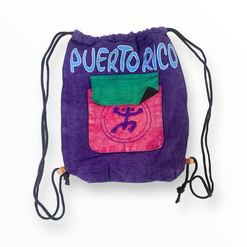 Souvenir de Puerto Rico - Mochila Mediana Con Doble Cordón (Coqui Taíno) *Colores Aleatorios*