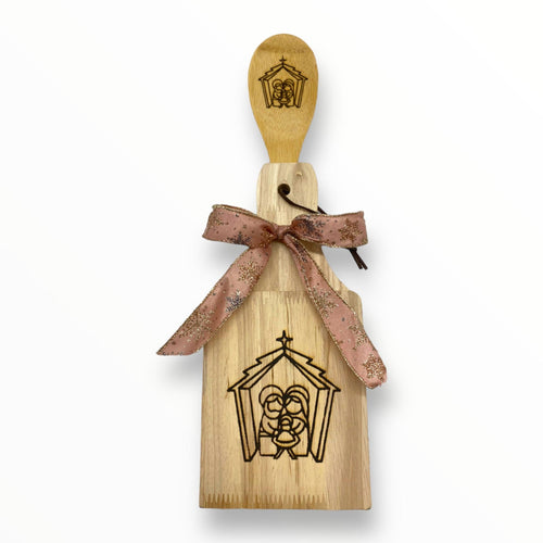 Artesanía en Madera - Set Tostonera y Cuchara A (Puerto Rico/Navidad)