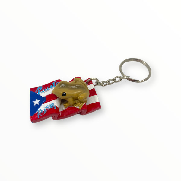 Puerto Rico Souvenirs - Coquí on Flag Keychain