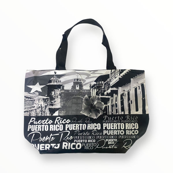 Souvenir de Puerto Rico - Bolso de Playa Blanco y Negro