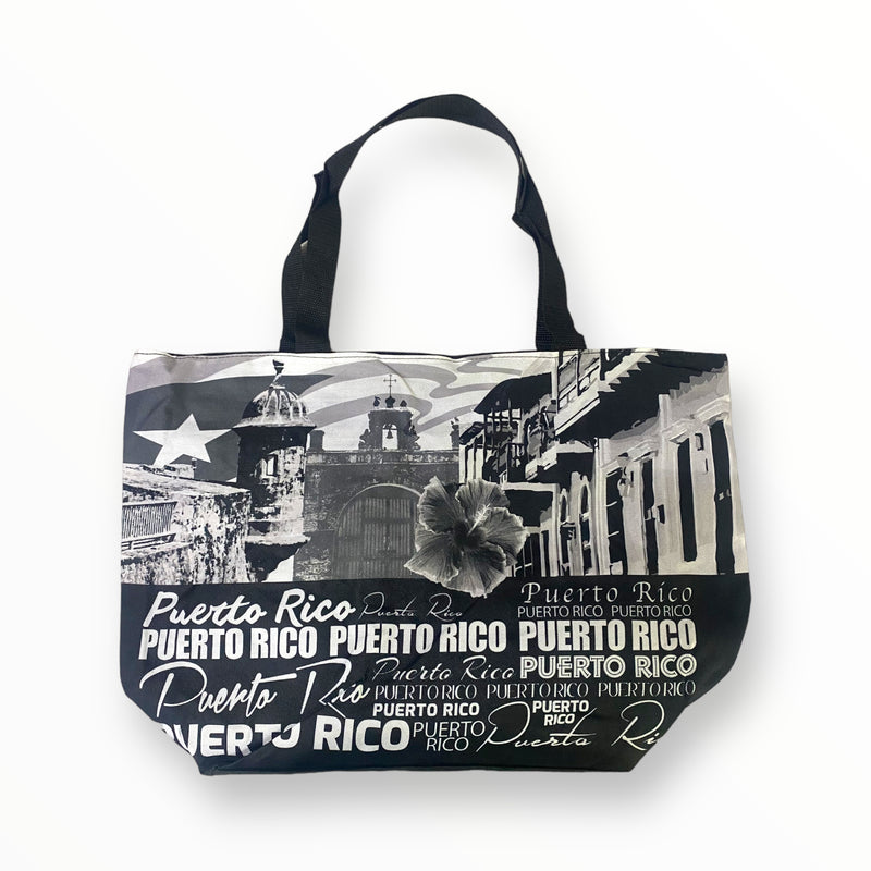 Souvenir de Puerto Rico - Bolso de Playa Blanco y Negro