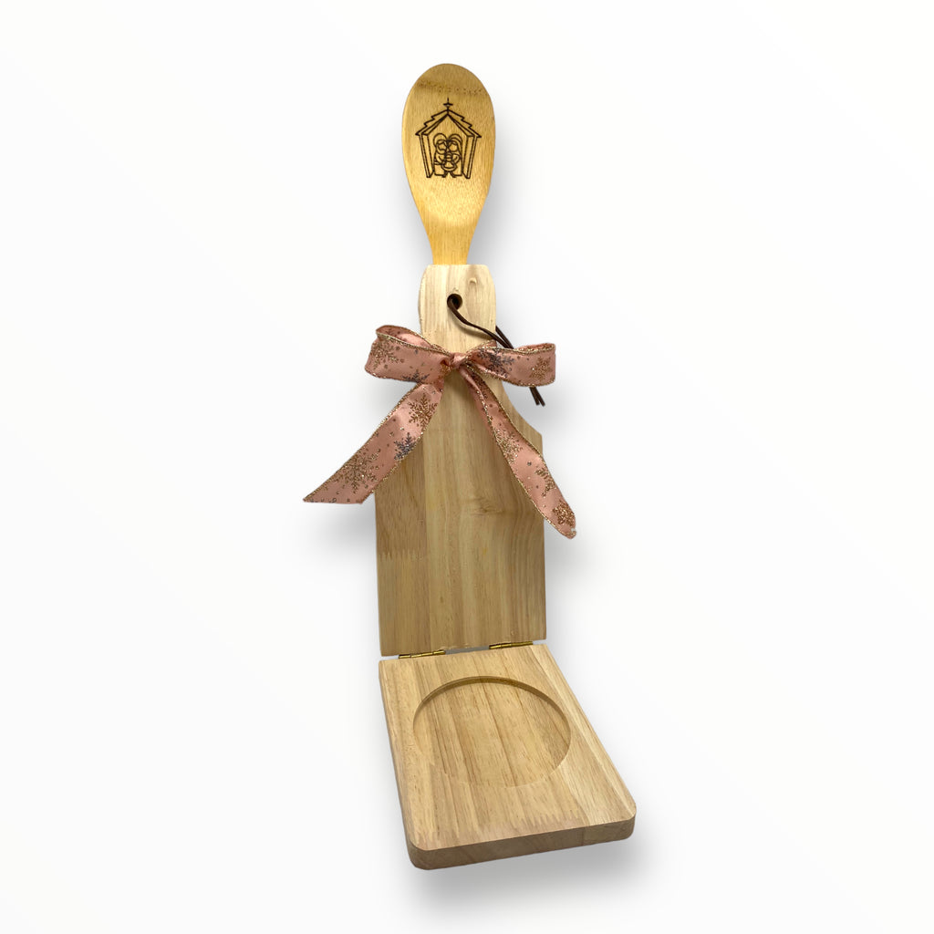 Artesanía en Madera - Set Tostonera y Cuchara A (Puerto Rico/Navidad)